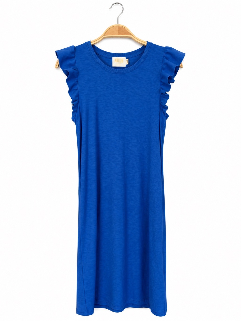 Nation LTD Elliot Ruffle Dress Blue Pima Cotton XS Anthropologie